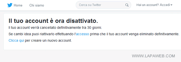 l'account è stato disattivato