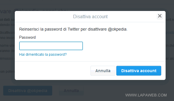 scrivo la password e clicco su Disattiva