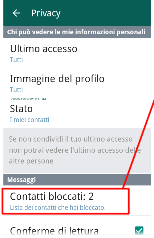 premere su CONTATTI BLOCCATI