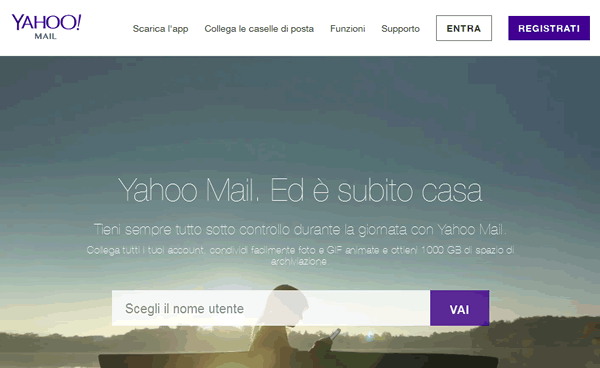 la home page del servizio Yahoo! Mail