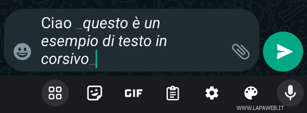 aggiungi i trattini in basso all'inizio e alla fine della frase da mettere in corsivo